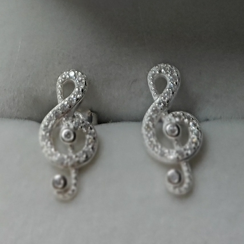 Sterling Sliver Earrings Jewelry Post stamped 925 w/ rhinestone - Picture 5 of 7